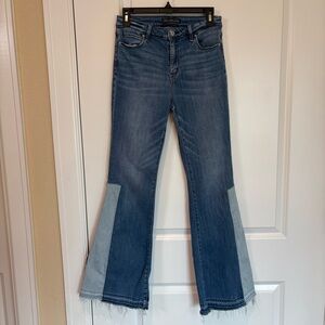 Abercrombie Distressed Two-Tone Patchwork Blue Flare Jean - Women’s 27 W x 31s L